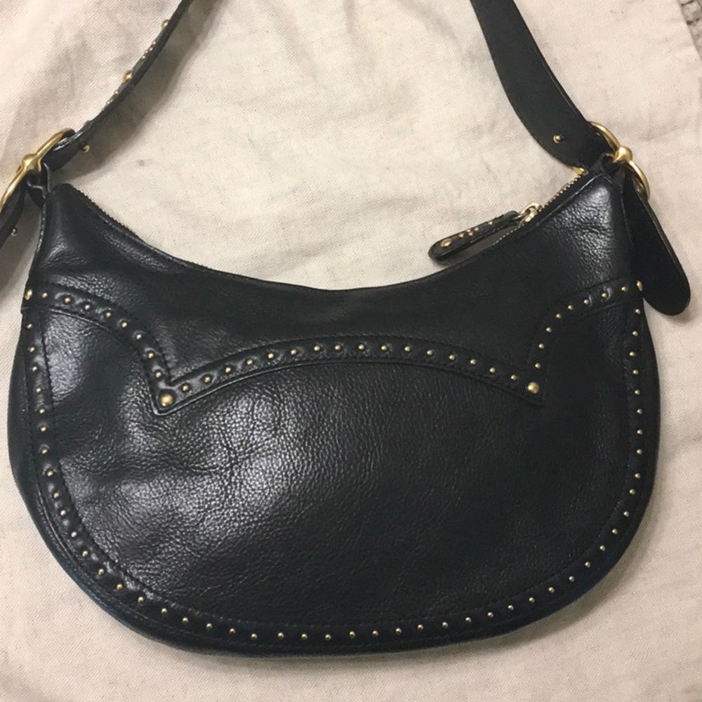 Michael Kors black leather shoulder bag with gold rivet detail